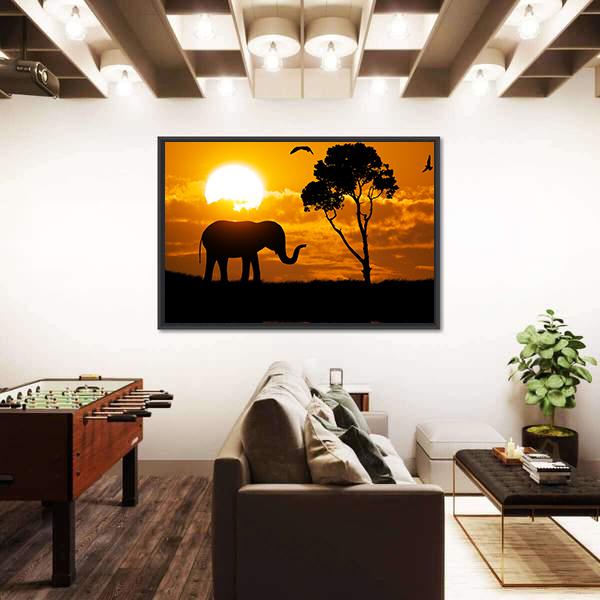 Silhouette Of Elephant Element Of design Canvas Wall Art-3 Horizontal-Gallery Wrap-25" x 16"-Tiaracle