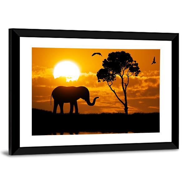 Silhouette Of Elephant Element Of design Canvas Wall Art-3 Horizontal-Gallery Wrap-25" x 16"-Tiaracle