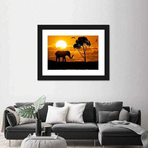 Silhouette Of Elephant Element Of design Canvas Wall Art-3 Horizontal-Gallery Wrap-25" x 16"-Tiaracle