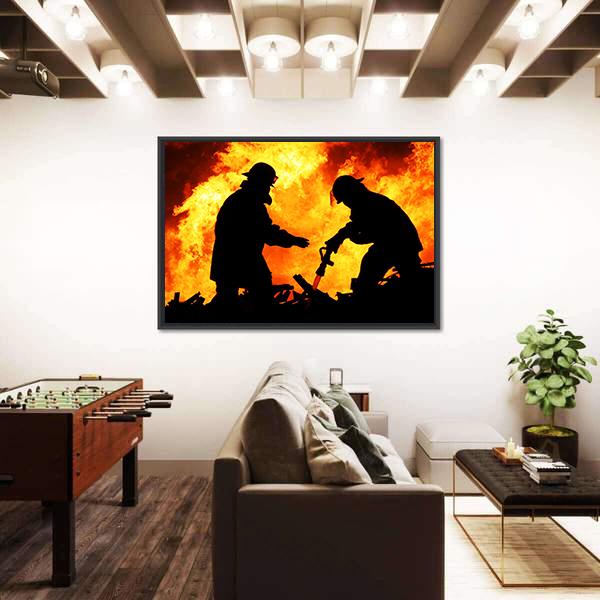 Silhouette Of Firemen Canvas Wall Art-5 Horizontal-Gallery Wrap-22" x 12"-Tiaracle