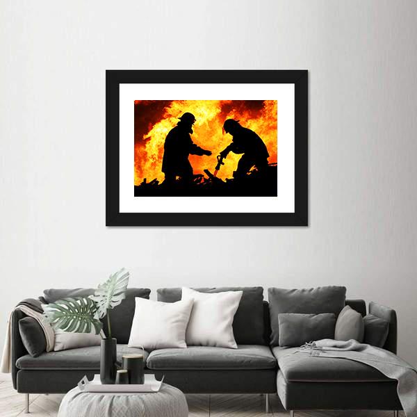 Silhouette Of Firemen Canvas Wall Art-5 Horizontal-Gallery Wrap-22" x 12"-Tiaracle