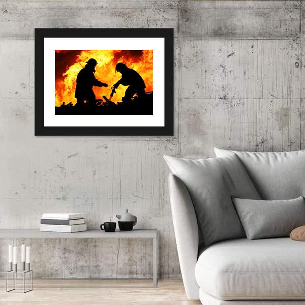 Silhouette Of Firemen Canvas Wall Art-5 Horizontal-Gallery Wrap-22" x 12"-Tiaracle