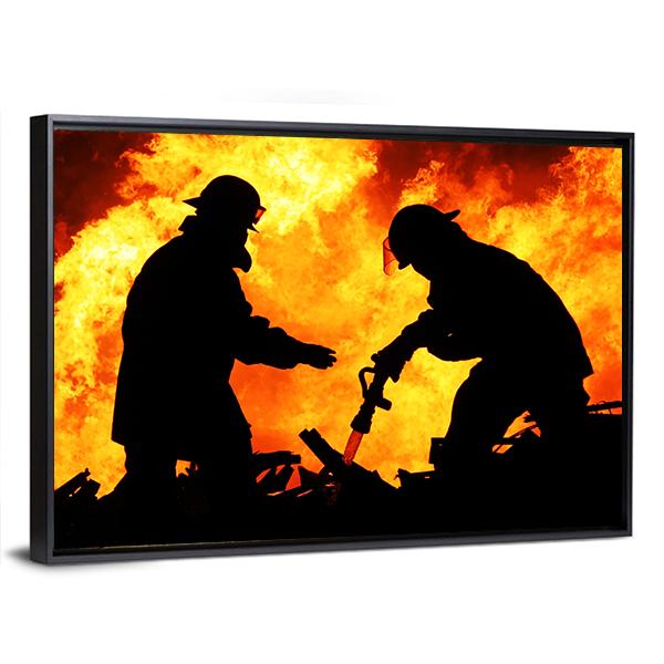 Silhouette Of Firemen Canvas Wall Art-5 Horizontal-Gallery Wrap-22" x 12"-Tiaracle
