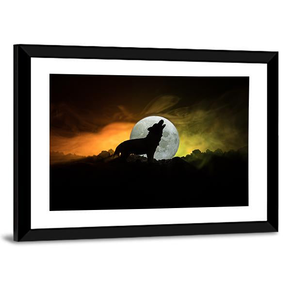 Silhouette Of Howling Wolf Canvas Wall Art-5 Horizontal-Gallery Wrap-22&quot; x 12&quot;-Tiaracle