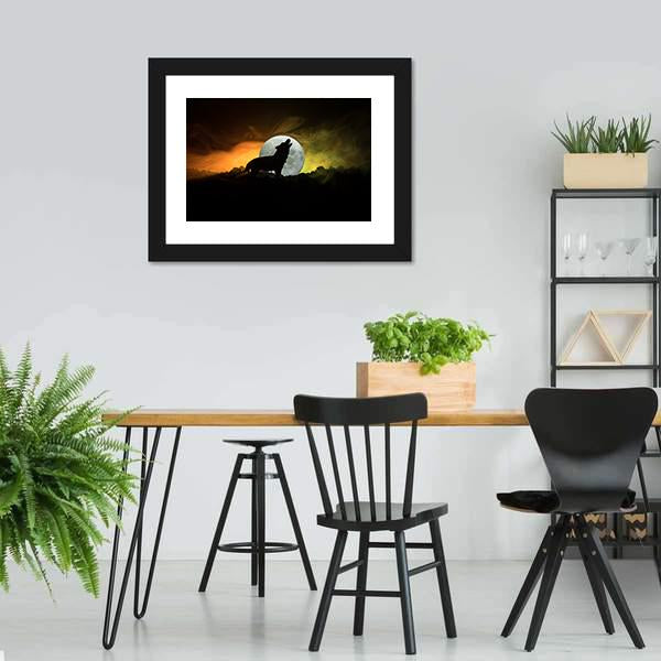 Silhouette Of Howling Wolf Canvas Wall Art-5 Horizontal-Gallery Wrap-22" x 12"-Tiaracle