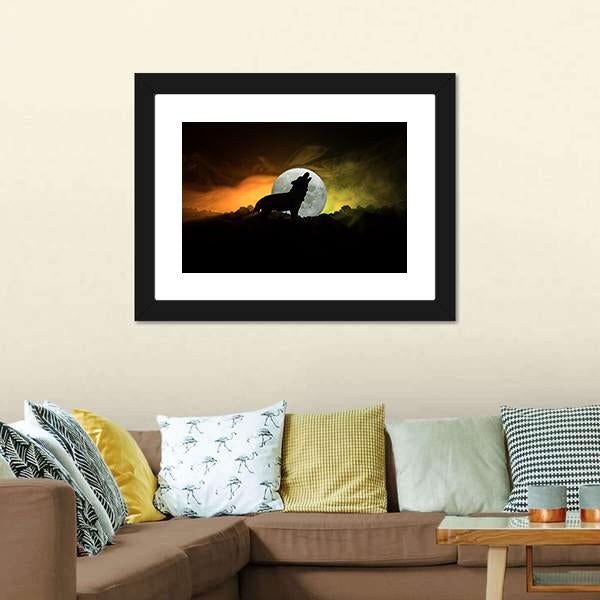 Silhouette Of Howling Wolf Canvas Wall Art-5 Horizontal-Gallery Wrap-22" x 12"-Tiaracle