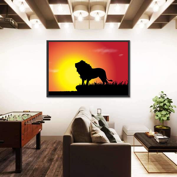 Silhouette Of Lion At Sunset Canvas Wall Art-1 Piece-Floating Frame-36" x 24"-Tiaracle