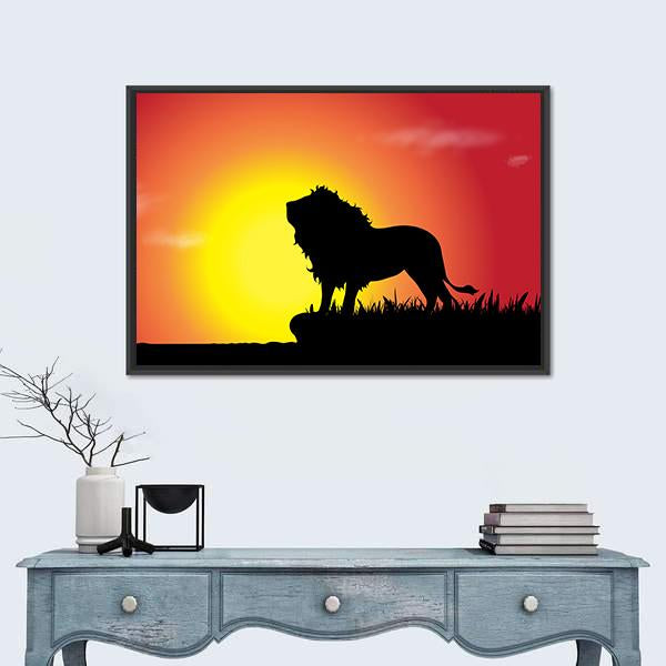 Silhouette Of Lion At Sunset Canvas Wall Art-5 Horizontal-Gallery Wrap-22" x 12"-Tiaracle