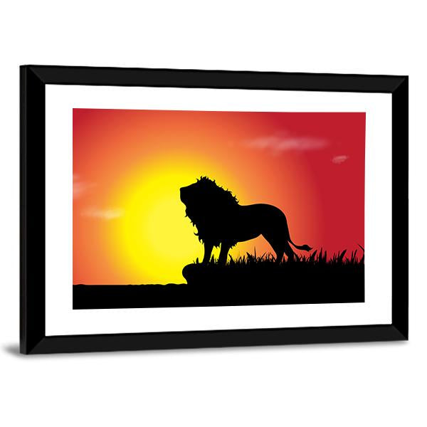 Silhouette Of Lion At Sunset Canvas Wall Art-5 Horizontal-Gallery Wrap-22" x 12"-Tiaracle