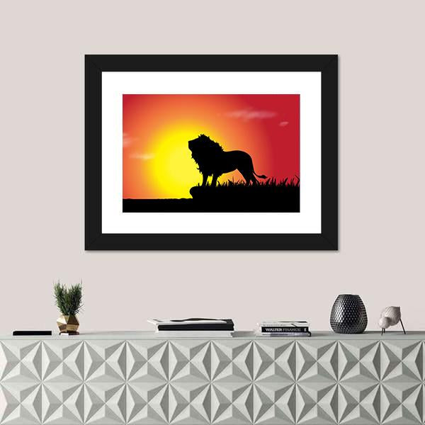 Silhouette Of Lion At Sunset Canvas Wall Art-5 Horizontal-Gallery Wrap-22" x 12"-Tiaracle
