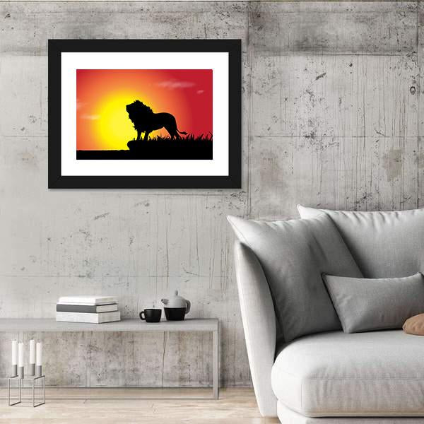 Silhouette Of Lion At Sunset Canvas Wall Art-5 Horizontal-Gallery Wrap-22" x 12"-Tiaracle
