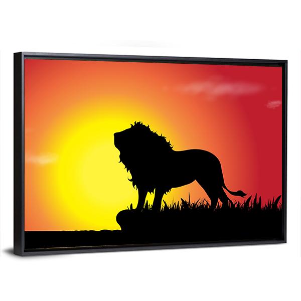 Silhouette Of Lion At Sunset Canvas Wall Art-5 Horizontal-Gallery Wrap-22" x 12"-Tiaracle
