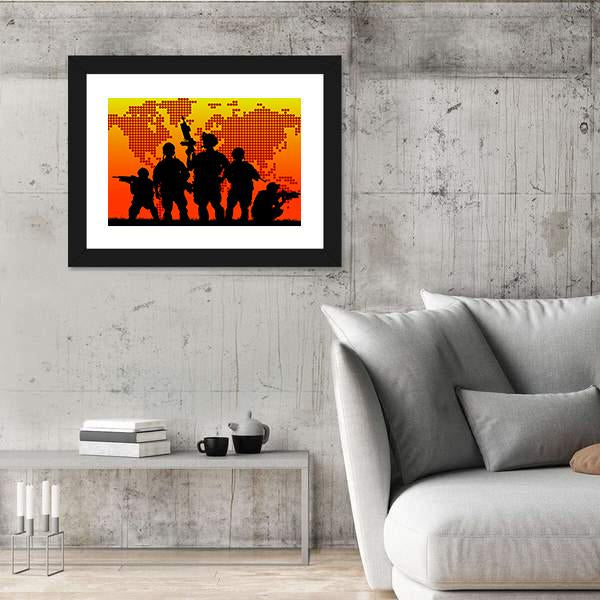 Silhouette Of Military Soldiers Canvas Wall Art-5 Horizontal-Gallery Wrap-22" x 12"-Tiaracle