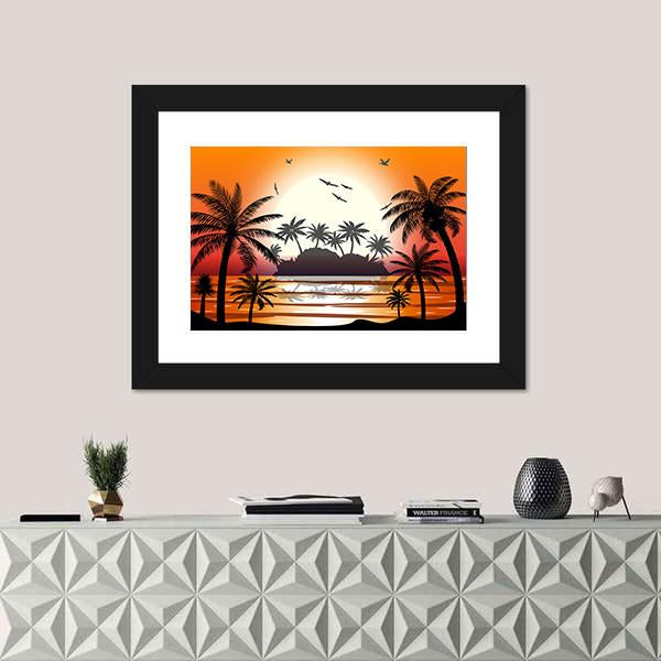 Silhouette Of Palm Tree On Beach Canvas Wall Art-1 Piece-Framed Print-20" x 16"-Tiaracle