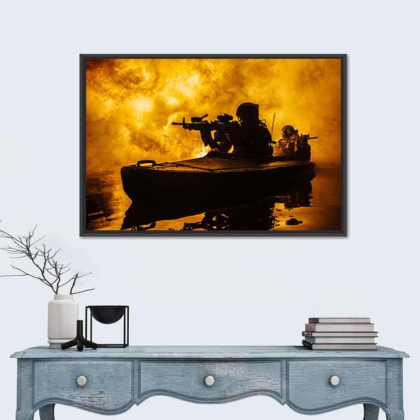 Silhouette Of Special Forces Canvas Wall Art-1 Piece-Floating Frame-24" x 16"-Tiaracle