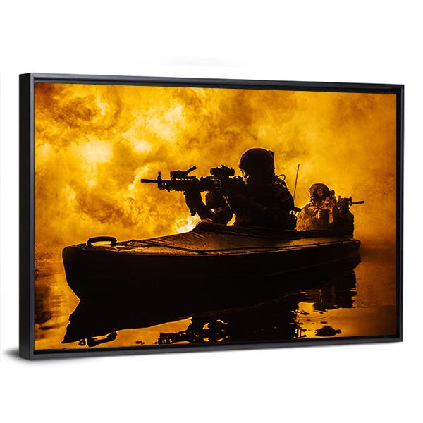 Silhouette Of Special Forces Canvas Wall Art-3 Horizontal-Gallery Wrap-25" x 16"-Tiaracle