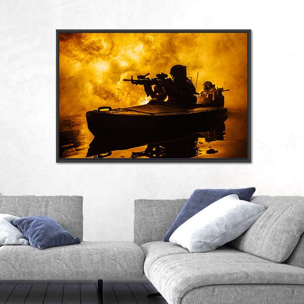 Silhouette Of Special Forces Canvas Wall Art-5 Horizontal-Gallery Wrap-22" x 12"-Tiaracle
