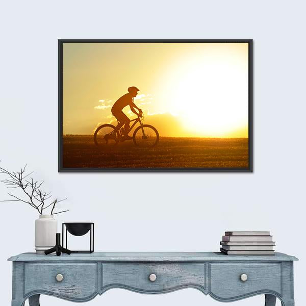 Silhouette Of Sport Man Cycling Canvas Wall Art-1 Piece-Floating Frame-24" x 16"-Tiaracle