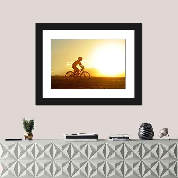 Silhouette Of Sport Man Cycling Canvas Wall Art-1 Piece-Framed Print-20" x 16"-Tiaracle
