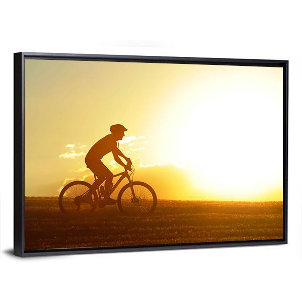 Silhouette Of Sport Man Cycling Canvas Wall Art-3 Horizontal-Gallery Wrap-25" x 16"-Tiaracle
