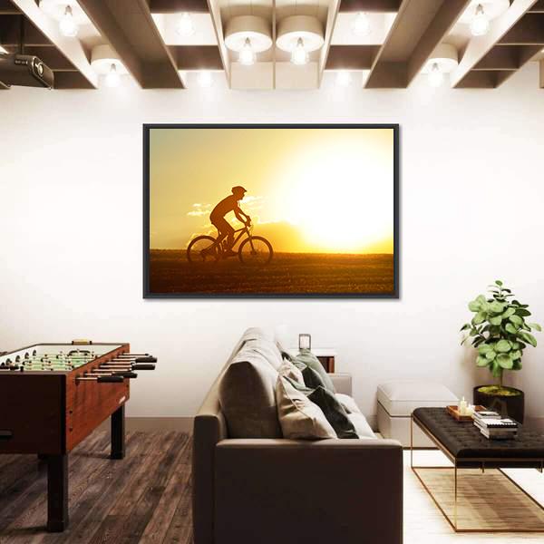 Silhouette Of Sport Man Cycling Canvas Wall Art-3 Horizontal-Gallery Wrap-25" x 16"-Tiaracle