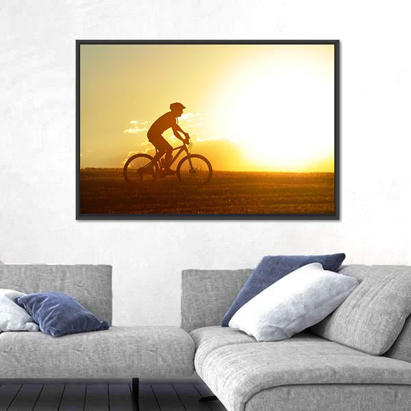 Silhouette Of Sport Man Cycling Canvas Wall Art-3 Horizontal-Gallery Wrap-25" x 16"-Tiaracle