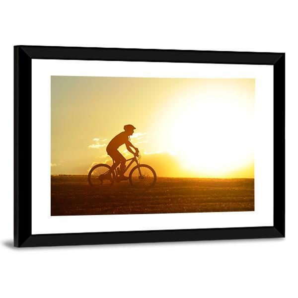 Silhouette Of Sport Man Cycling Canvas Wall Art-3 Horizontal-Gallery Wrap-25" x 16"-Tiaracle