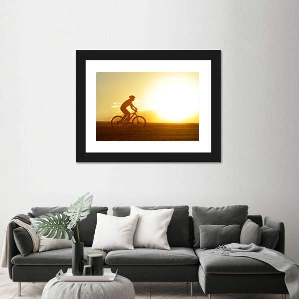 Silhouette Of Sport Man Cycling Canvas Wall Art-3 Horizontal-Gallery Wrap-25" x 16"-Tiaracle