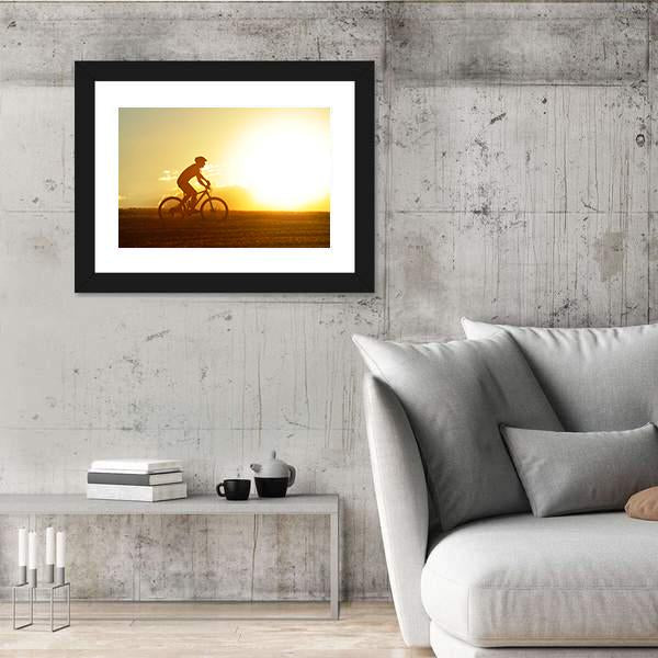 Silhouette Of Sport Man Cycling Canvas Wall Art-3 Horizontal-Gallery Wrap-25" x 16"-Tiaracle