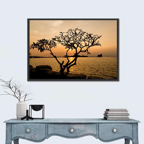 Silhouette Of Tree Canvas Wall Art-1 Piece-Floating Frame-24" x 16"-Tiaracle