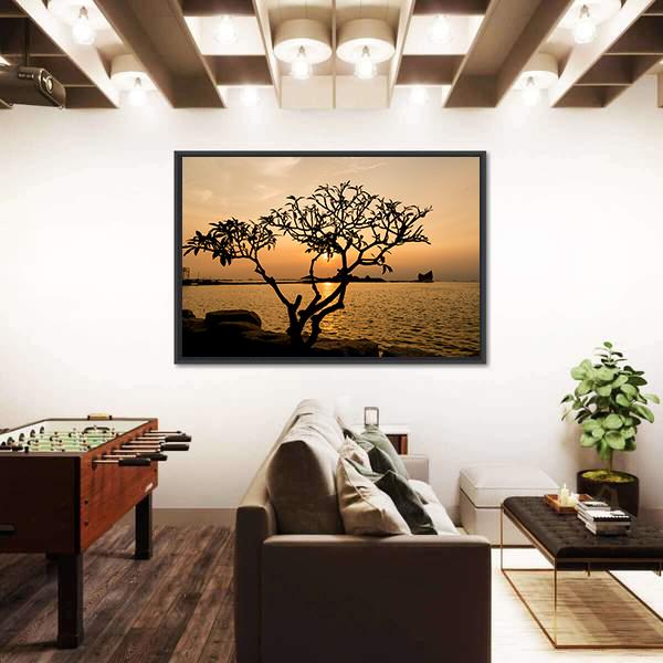 Silhouette Of Tree Canvas Wall Art-1 Piece-Floating Frame-36" x 24"-Tiaracle