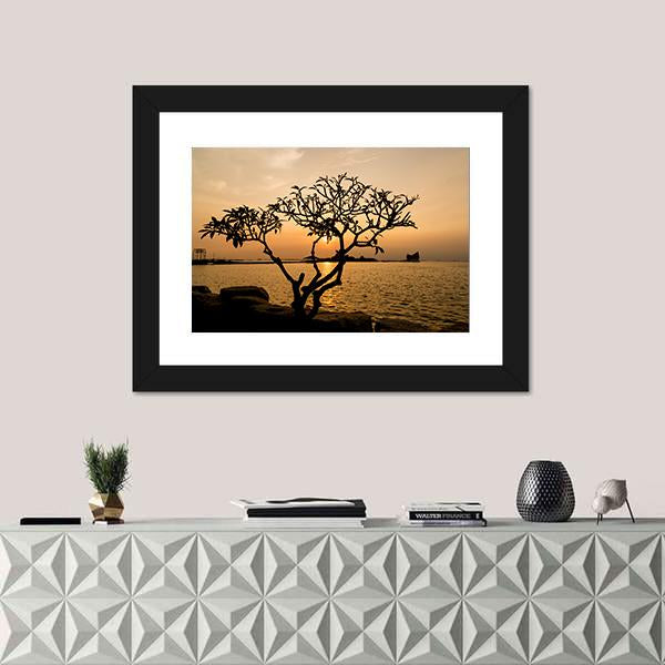 Silhouette Of Tree Canvas Wall Art-1 Piece-Framed Print-20" x 16"-Tiaracle