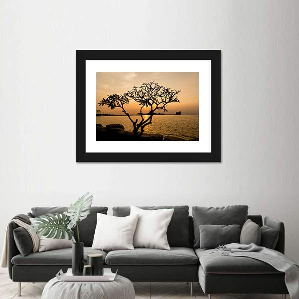 Silhouette Of Tree Canvas Wall Art-1 Piece-Framed Print-42" x 14"-Tiaracle