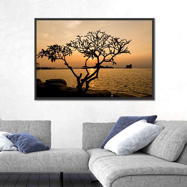 Silhouette Of Tree Canvas Wall Art-5 Horizontal-Gallery Wrap-22" x 12"-Tiaracle
