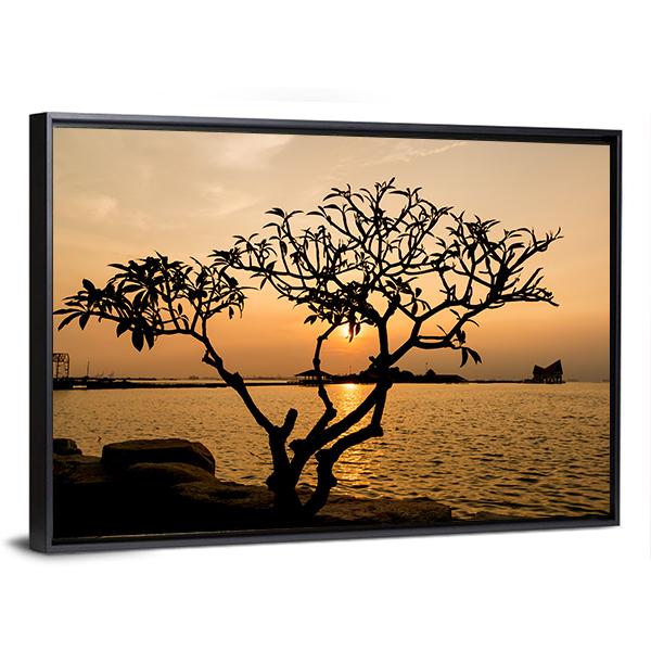 Silhouette Of Tree Canvas Wall Art-5 Horizontal-Gallery Wrap-22" x 12"-Tiaracle