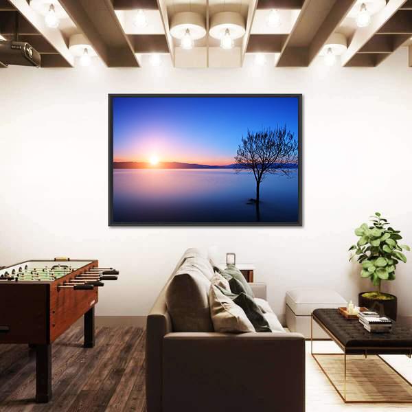 Silhouette Of Tree In Ohrid lake Canvas Wall Art-3 Horizontal-Gallery Wrap-25" x 16"-Tiaracle