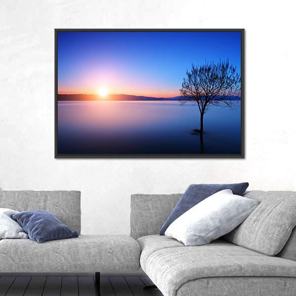 Silhouette Of Tree In Ohrid lake Canvas Wall Art-3 Horizontal-Gallery Wrap-25" x 16"-Tiaracle