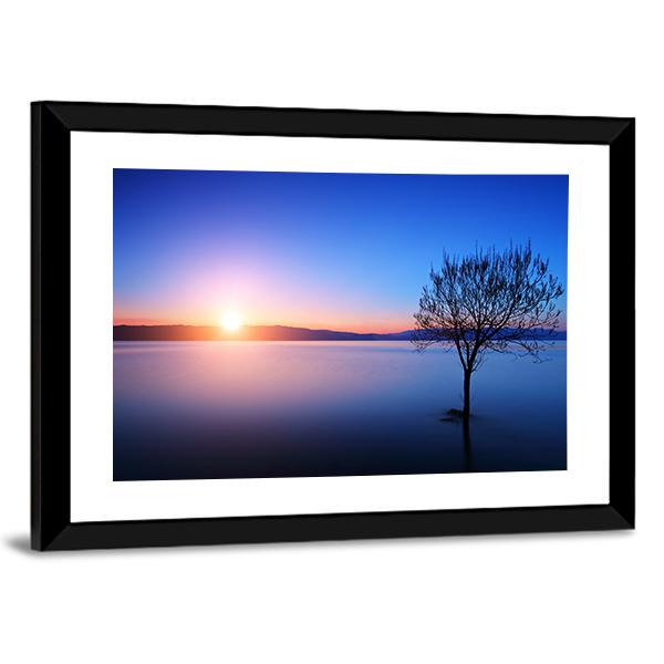Silhouette Of Tree In Ohrid lake Canvas Wall Art-3 Horizontal-Gallery Wrap-25" x 16"-Tiaracle