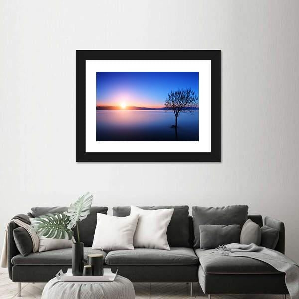 Silhouette Of Tree In Ohrid lake Canvas Wall Art-3 Horizontal-Gallery Wrap-25" x 16"-Tiaracle