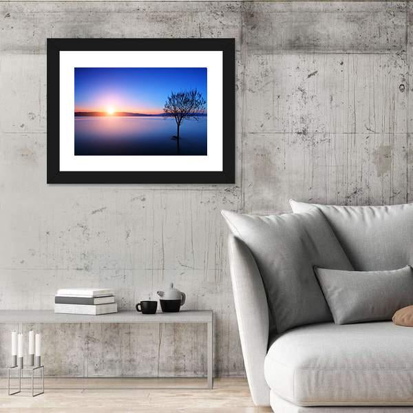 Silhouette Of Tree In Ohrid lake Canvas Wall Art-3 Horizontal-Gallery Wrap-25" x 16"-Tiaracle