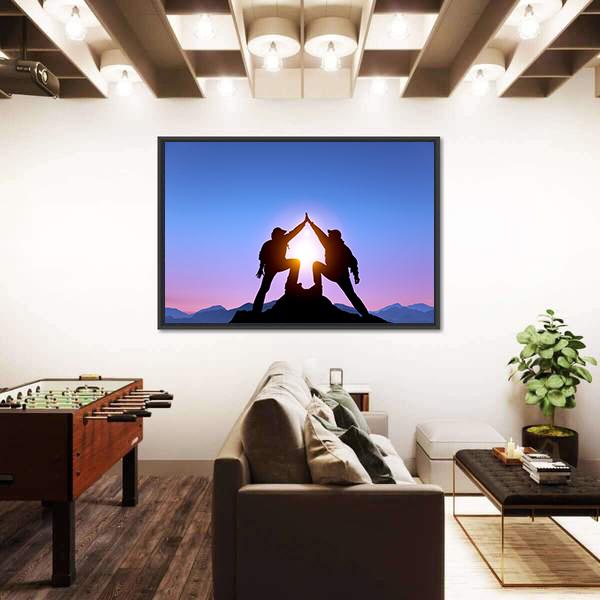Silhouette Of Two Man With Success Canvas Wall Art-5 Horizontal-Gallery Wrap-22" x 12"-Tiaracle