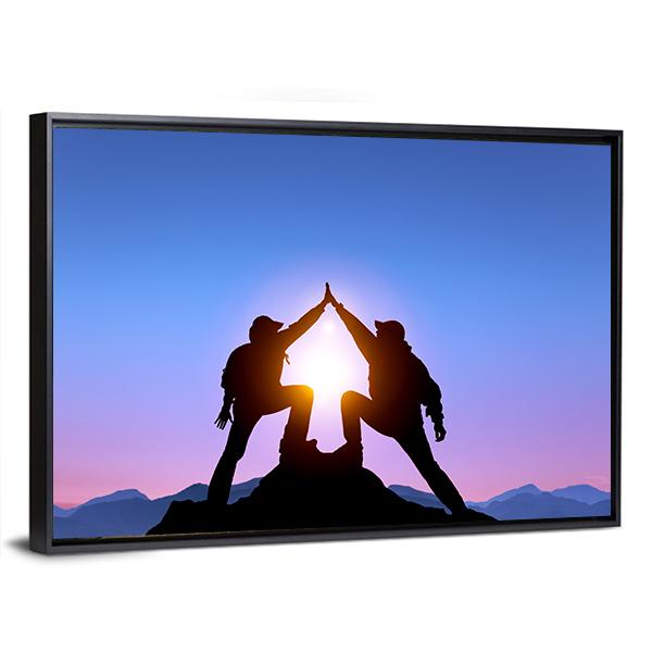 Silhouette Of Two Man With Success Canvas Wall Art-5 Horizontal-Gallery Wrap-22" x 12"-Tiaracle