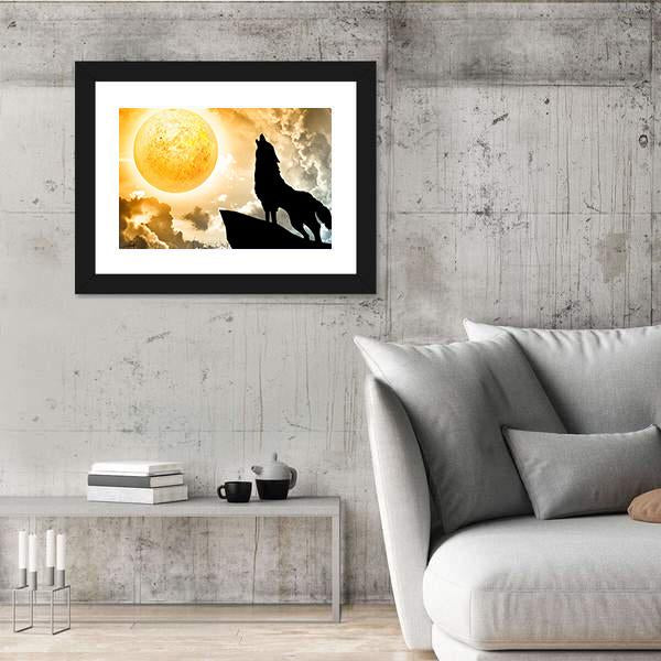 Silhouette Of Wolf Howling Canvas Wall Art-5 Horizontal-Gallery Wrap-22" x 12"-Tiaracle