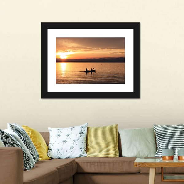 Silhouette Rower At Sunset Canvas Wall Art-1 Piece-Framed Print-20" x 16"-Tiaracle