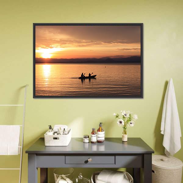 Silhouette Rower At Sunset Canvas Wall Art-5 Horizontal-Gallery Wrap-22" x 12"-Tiaracle