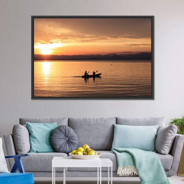 Silhouette Rower At Sunset Canvas Wall Art-5 Horizontal-Gallery Wrap-22" x 12"-Tiaracle