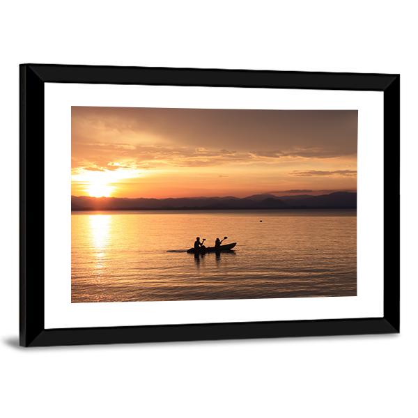 Silhouette Rower At Sunset Canvas Wall Art-5 Horizontal-Gallery Wrap-22" x 12"-Tiaracle