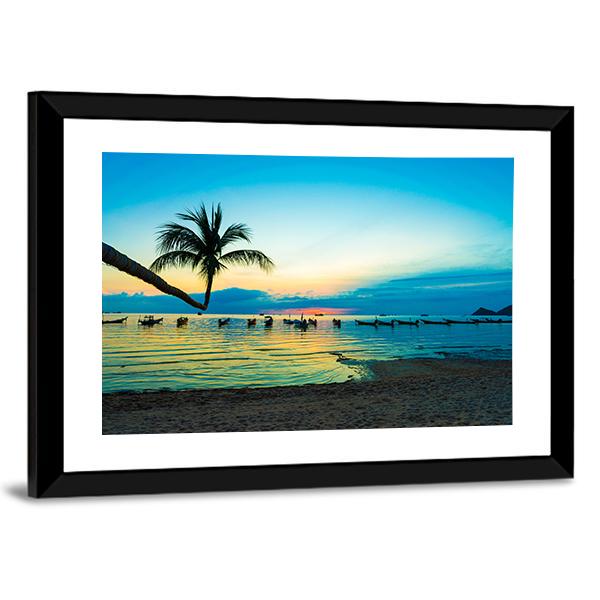Silhouette Sunset On Thailand Sea Beach Canvas Wall Art-5 Horizontal-Gallery Wrap-22" x 12"-Tiaracle