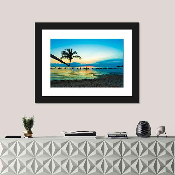 Silhouette Sunset On Thailand Sea Beach Canvas Wall Art-5 Horizontal-Gallery Wrap-22" x 12"-Tiaracle