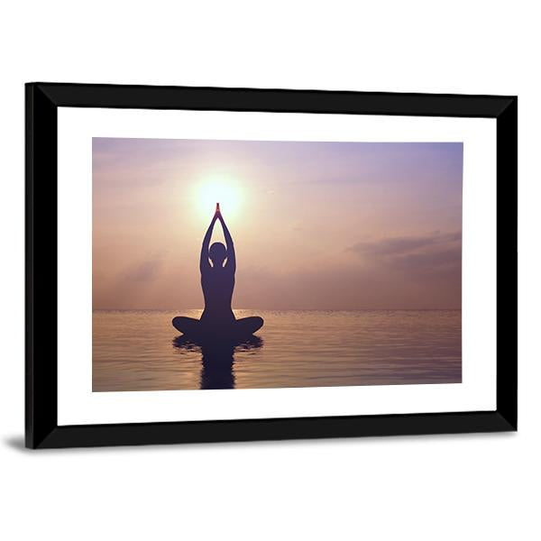 Silhouette Young Woman Practicing Yoga On The Beach At Sunset Canvas Wall Art-5 Horizontal-Gallery Wrap-22" x 12"-Tiaracle